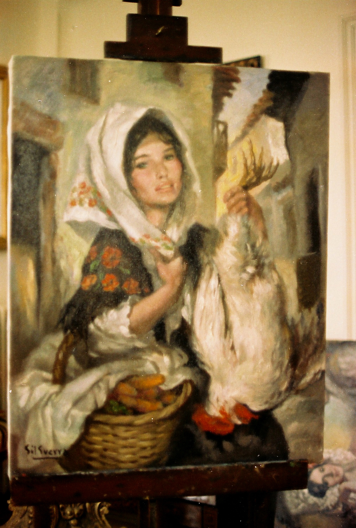 Campesina con gallo