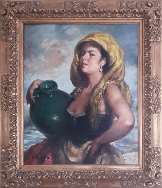 Mujer con cántaro verde